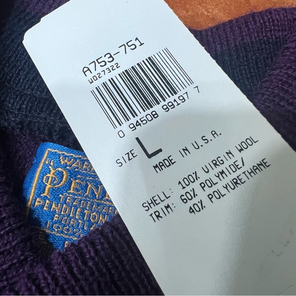 Vintage Pendleton Wool Crewneck Sweater size large USA purple elbow patches - Picture 7 of 11